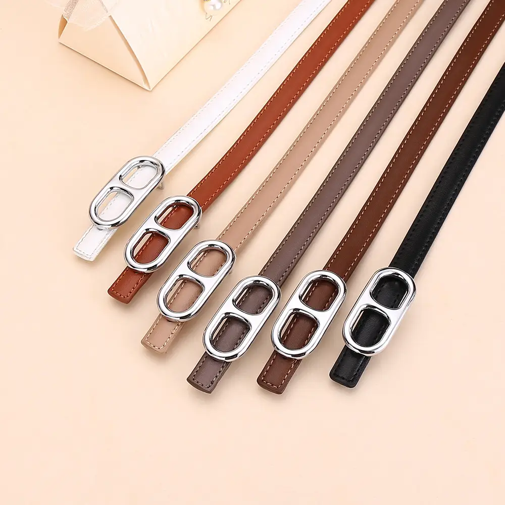 Black Leather Belt with Silver Buckle for Women - Image 10