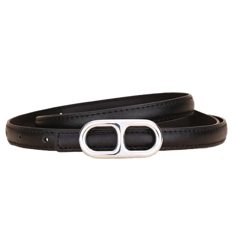 Black Leather Belt with Silver Buckle for Women - Image 11