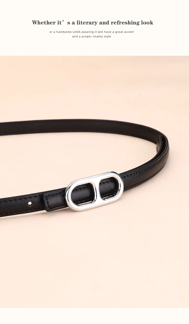 Black Leather Belt with Silver Buckle for Women — feature 17