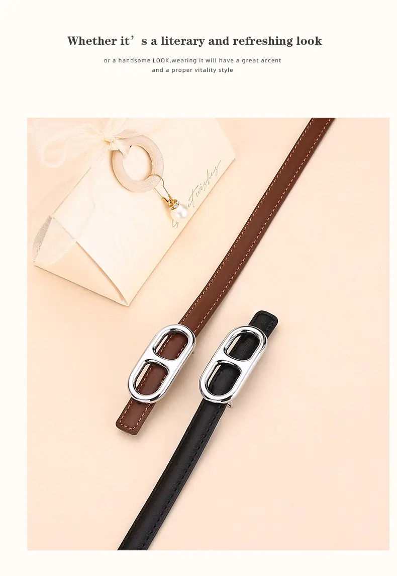 Black Leather Belt with Silver Buckle for Women — feature 19