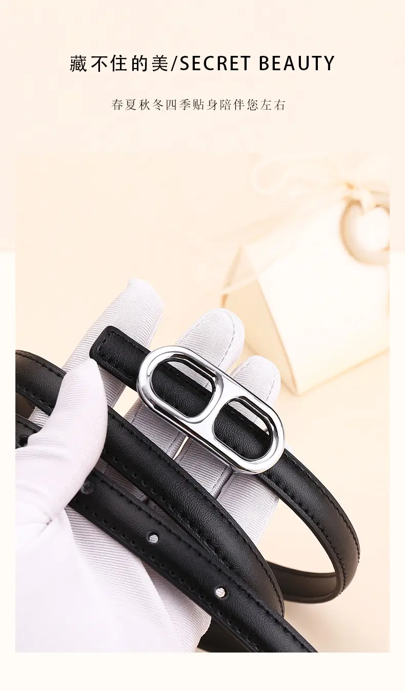 Black Leather Belt with Silver Buckle for Women — feature 3