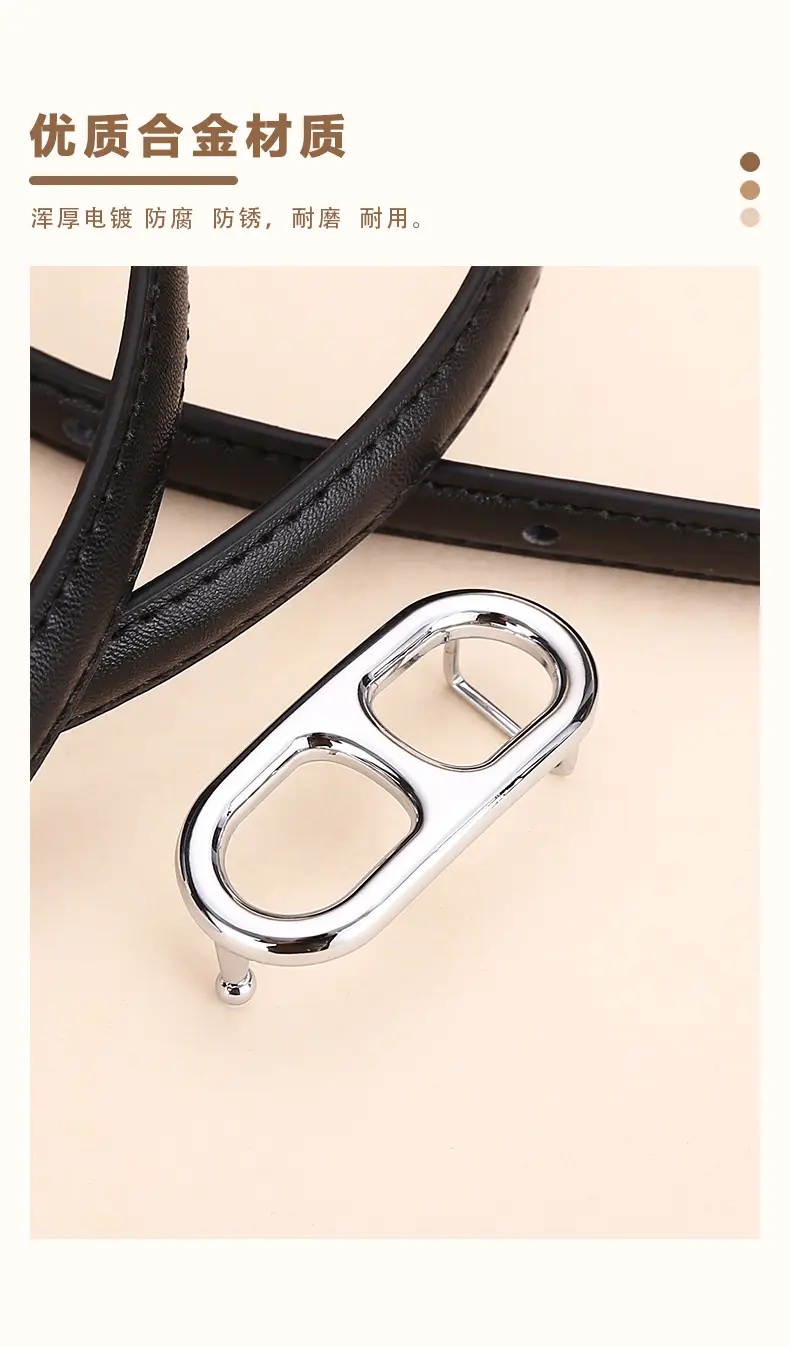 Black Leather Belt with Silver Buckle for Women — feature 7