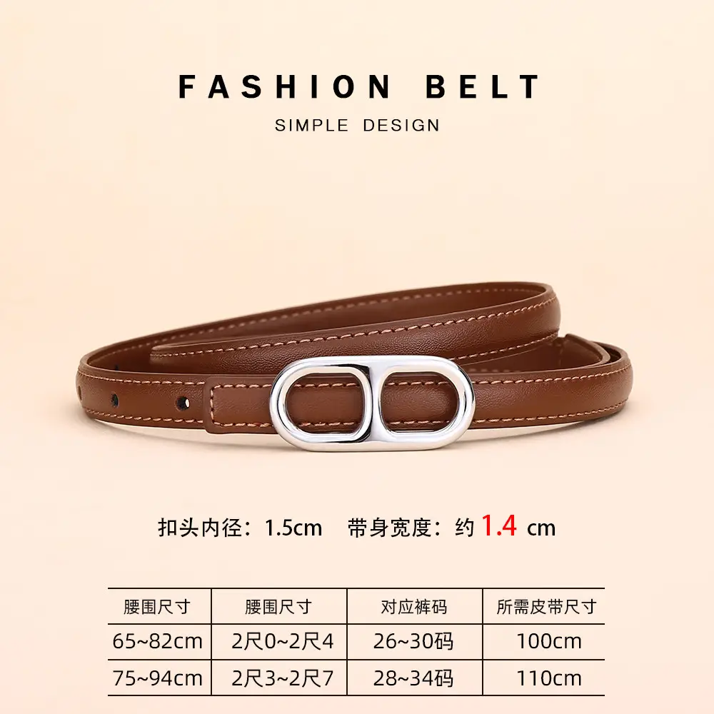 Black Leather Belt with Silver Buckle for Women - Image 2