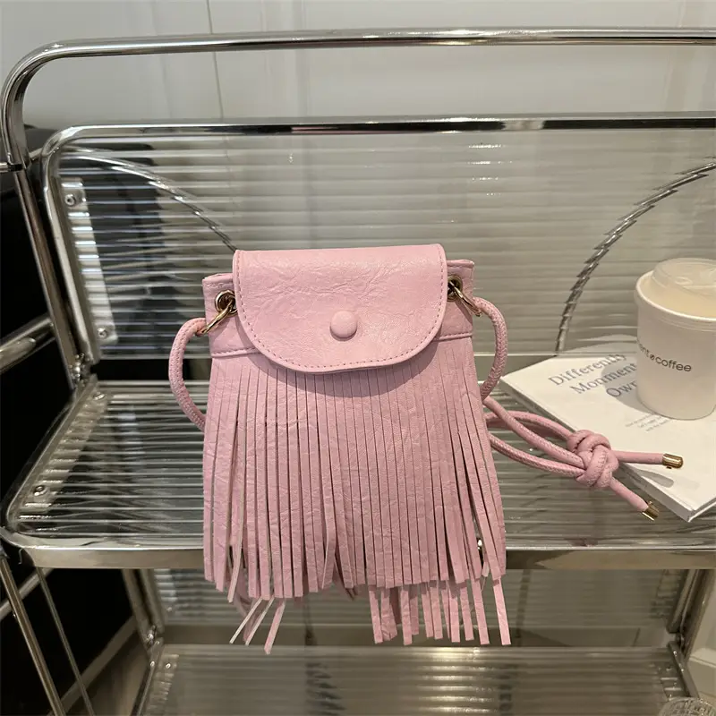 Pink Tassel Mobile Phone Bag for Women - Image 4