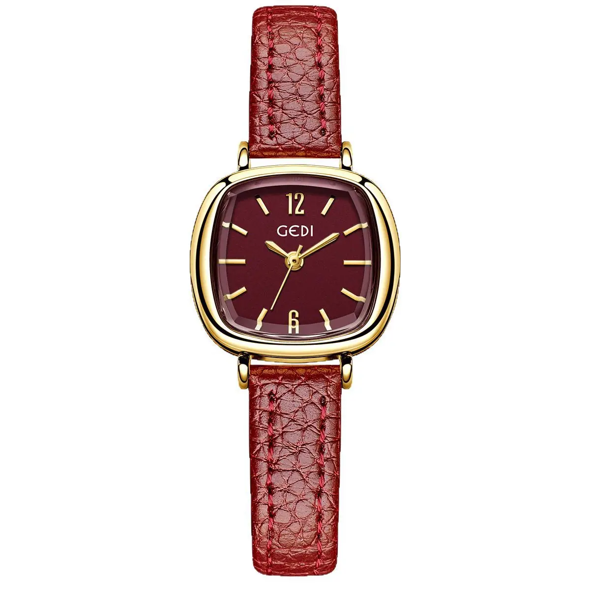 Women's Gold Quartz Watch with Red Leather Strap - Image 10