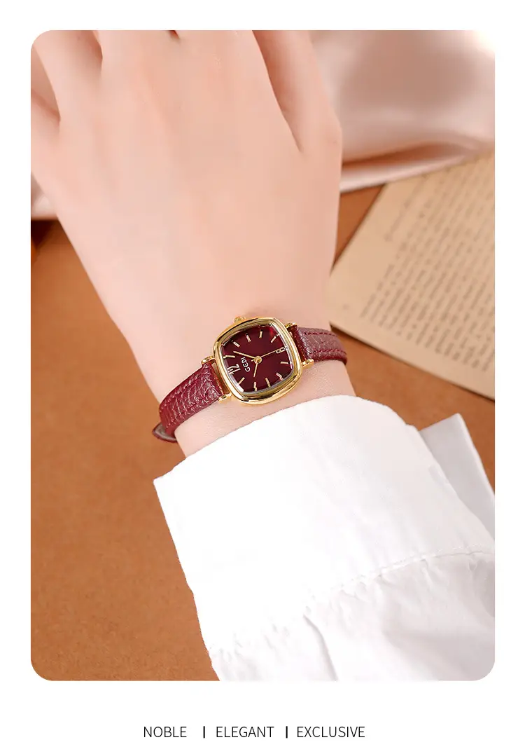 Women's Gold Quartz Watch with Red Leather Strap — feature 15