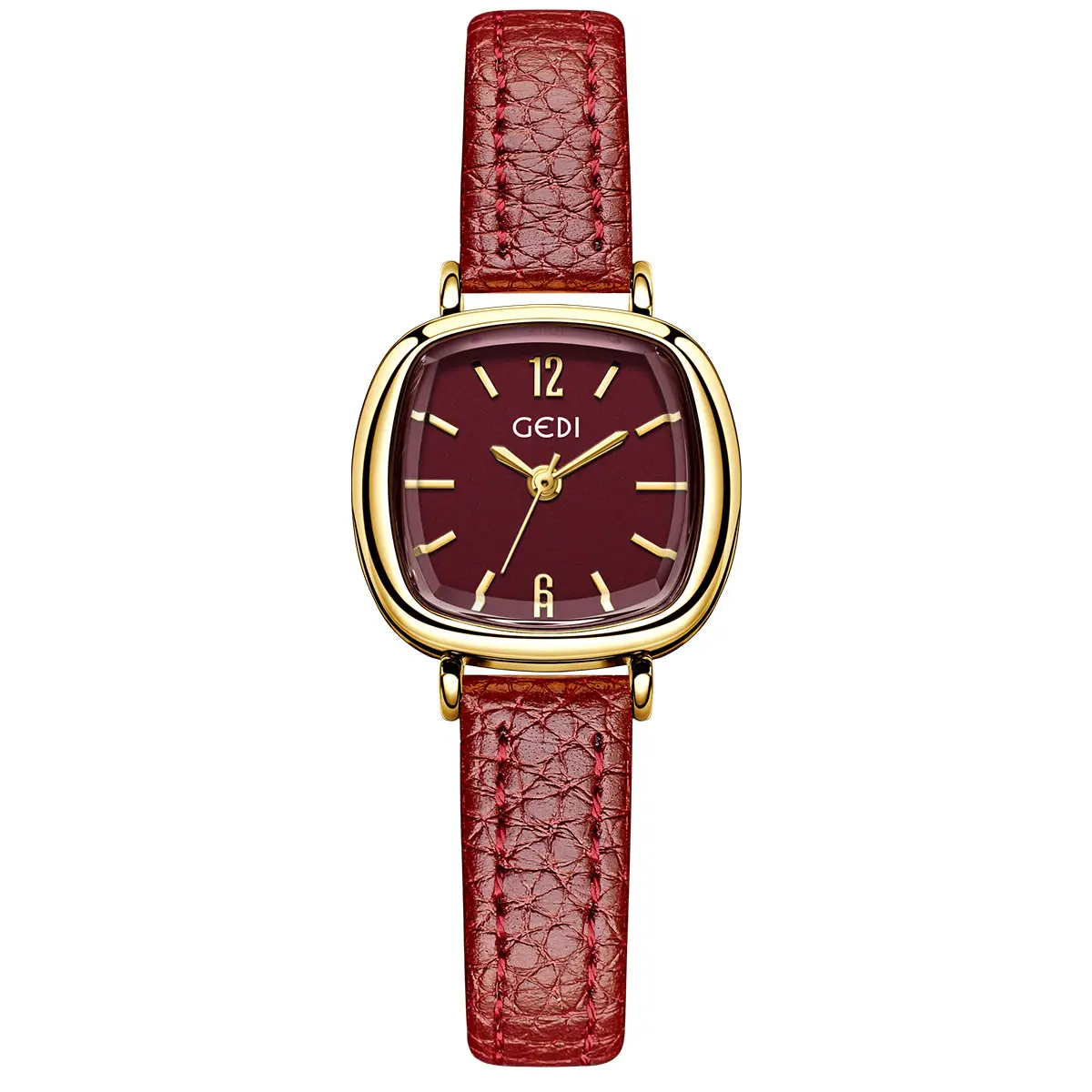 Women's Gold Quartz Watch with Red Leather Strap - Image 3