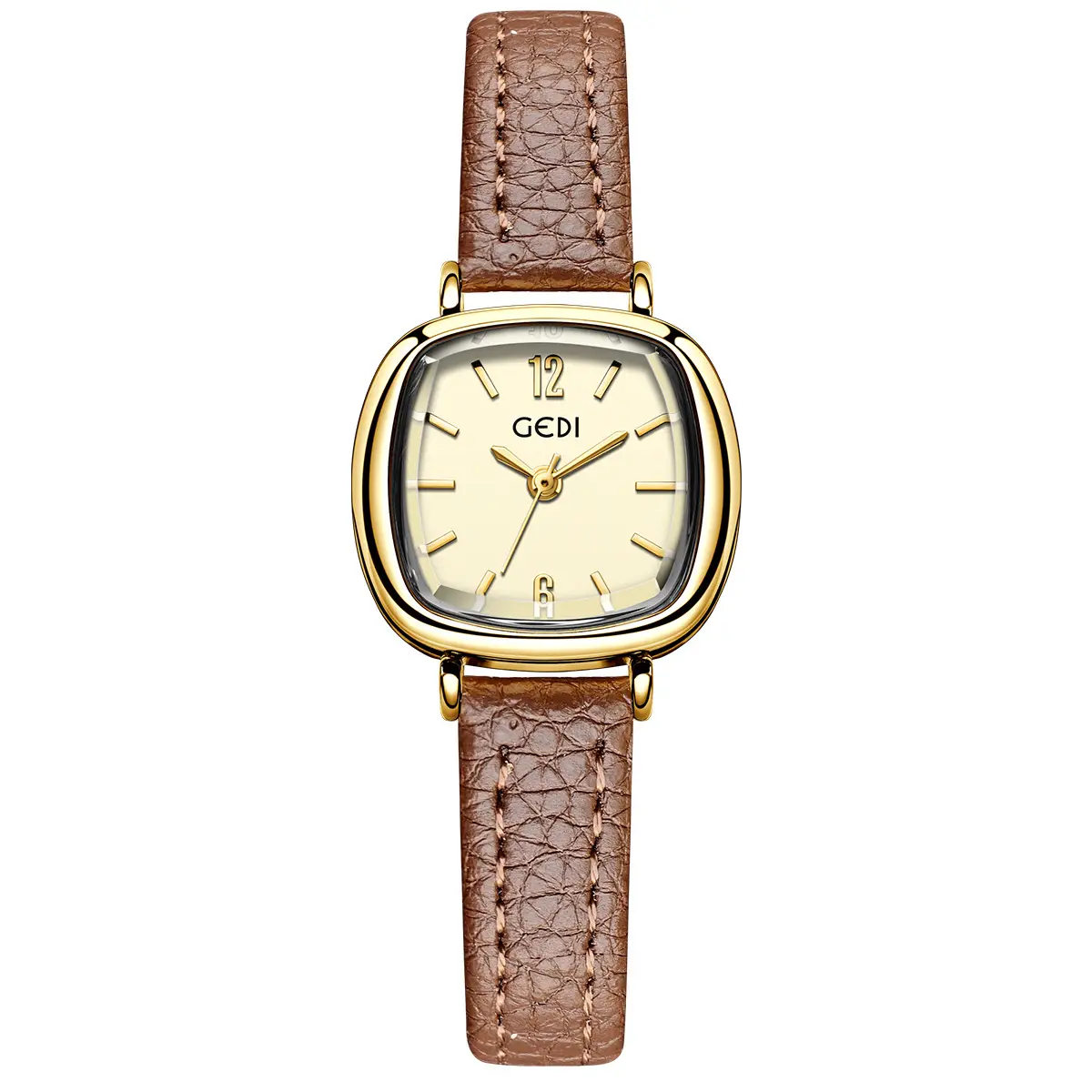 Women's Gold Quartz Watch with Red Leather Strap - Image 4