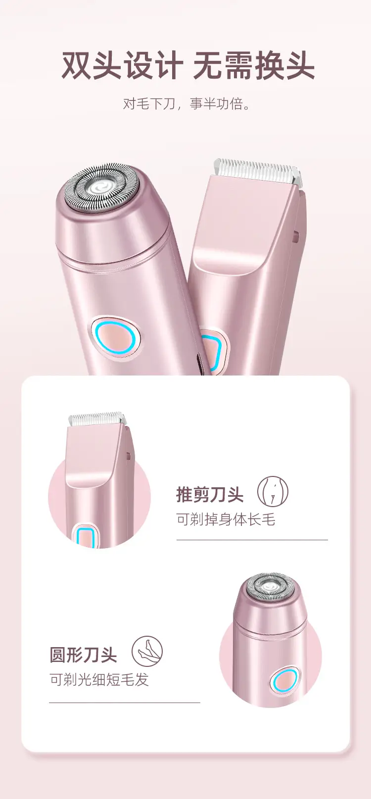 New Women's Shaver, Shaver for Private Parts, Unisex Hair Remover, Double-Head Electric Shaver, Razor, Hair Clipper — feature 7