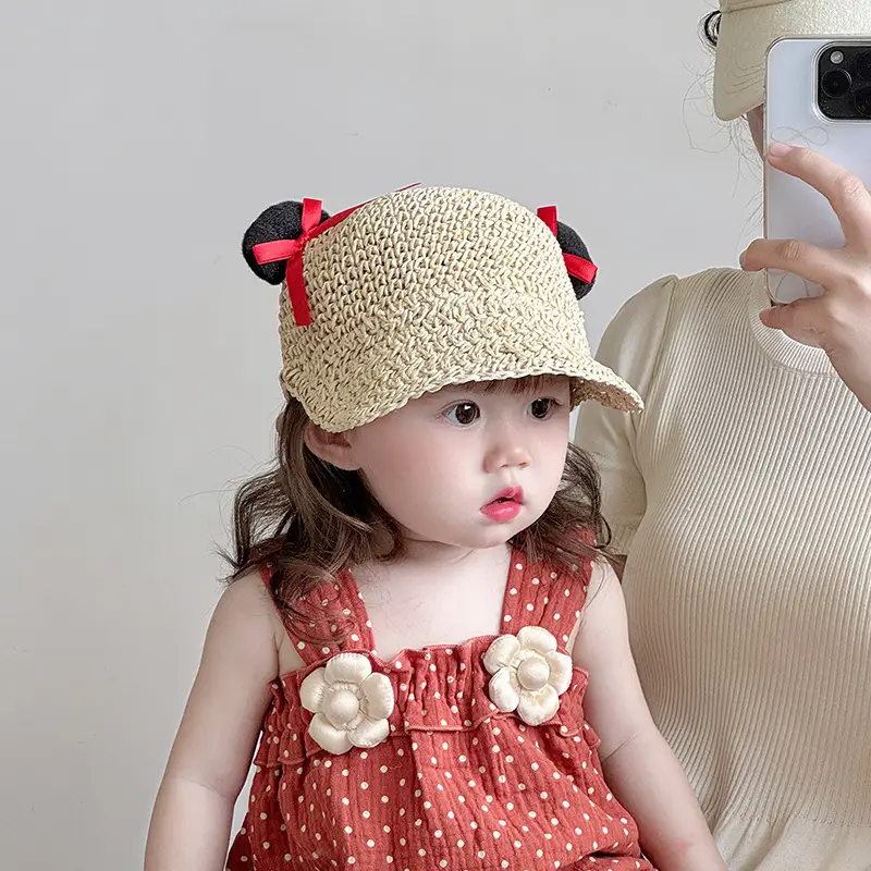 Baby Straw Hat with Red Bow for Girls - Image 2
