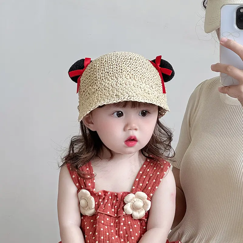 Baby Straw Hat with Red Bow for Girls - Image 3