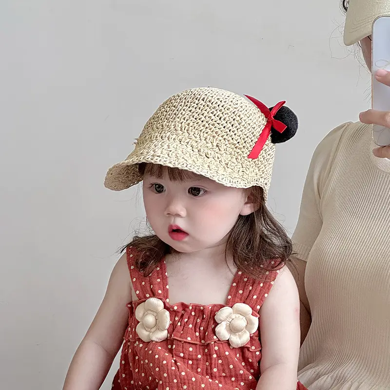 Baby Straw Hat with Red Bow for Girls - Image 4