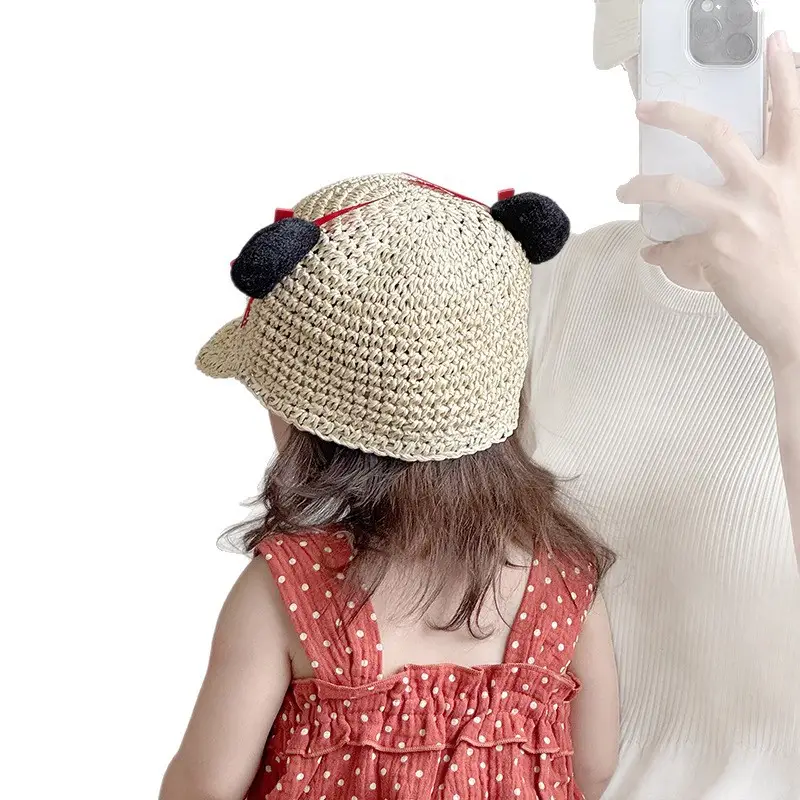 Baby Straw Hat with Red Bow for Girls - Image 5