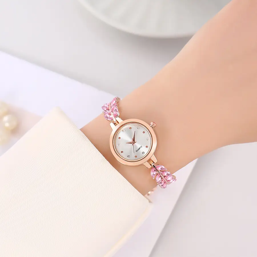 Women's Small Gold Watch with Diamond Pearl Chain - Image 9