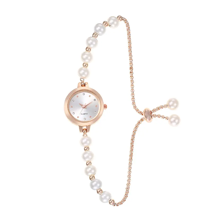 Women's Small Gold Watch with Diamond Pearl Chain - Image 3