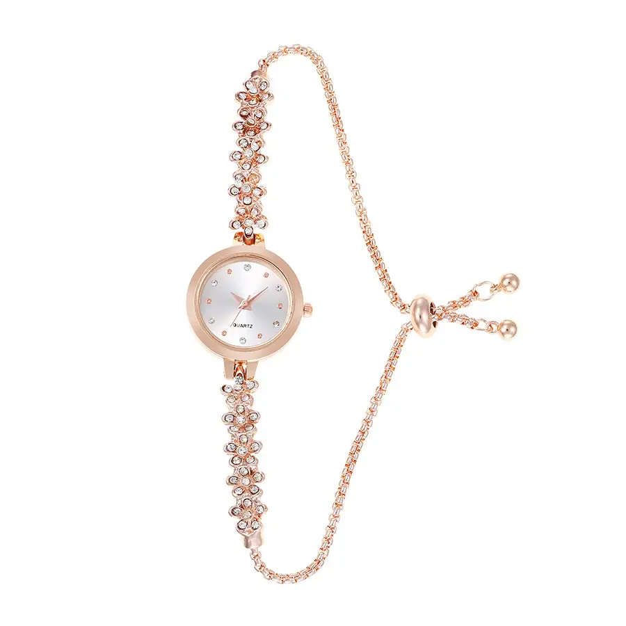 Women's Small Gold Watch with Diamond Pearl Chain - Image 2
