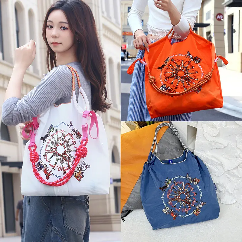 Embroidered Crossbody Bag for Women Large Capacity Orange Blue - Image 30