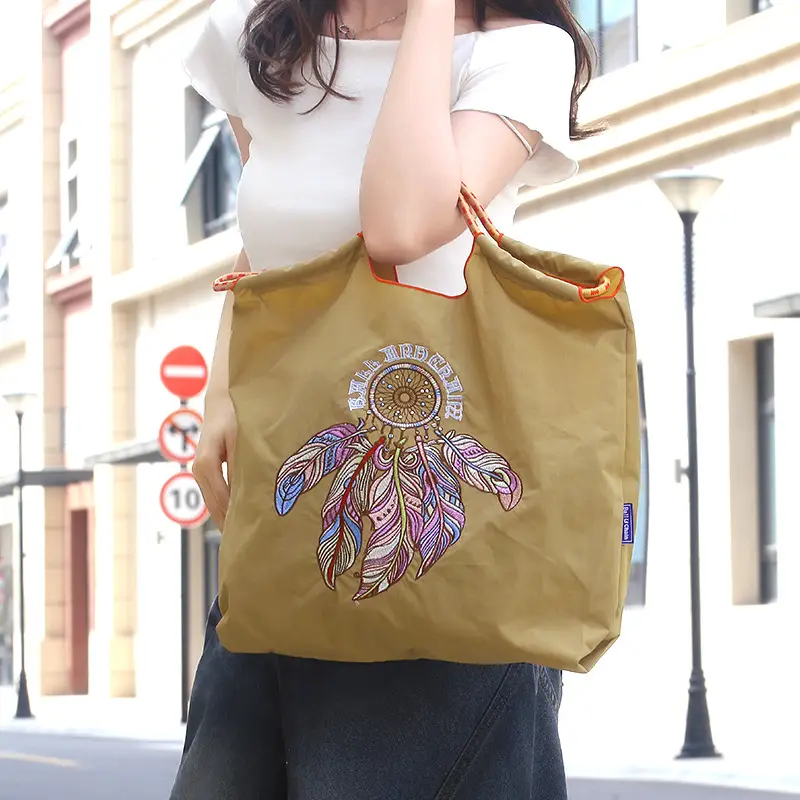 Embroidered Crossbody Bag for Women Large Capacity Orange Blue — feature 10