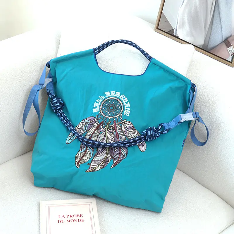 Embroidered Crossbody Bag for Women Large Capacity Orange Blue - Image 11