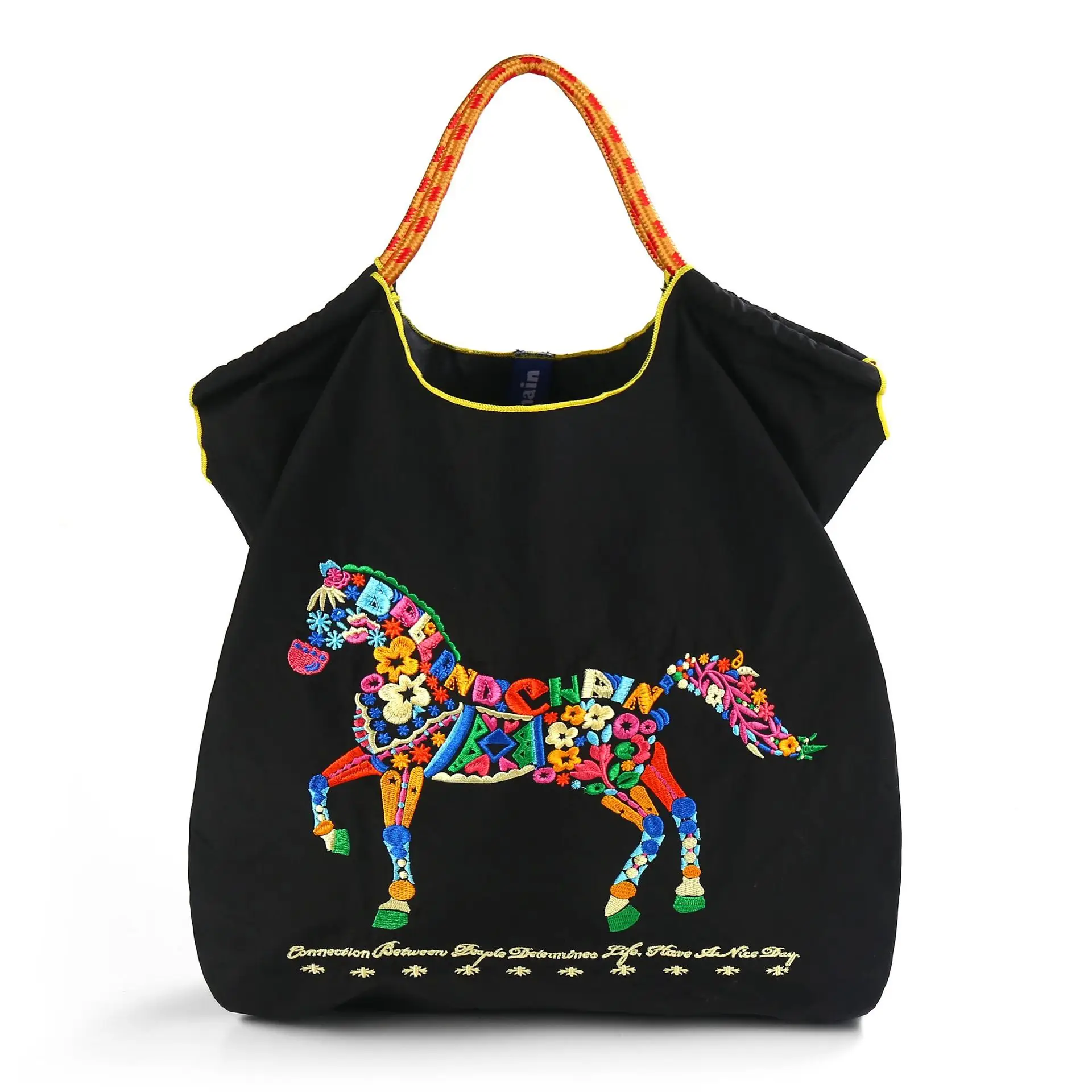 Embroidered Crossbody Bag for Women Large Capacity Orange Blue - Image 4