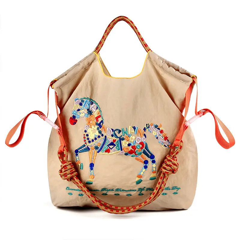 Embroidered Crossbody Bag for Women Large Capacity Orange Blue - Image 5