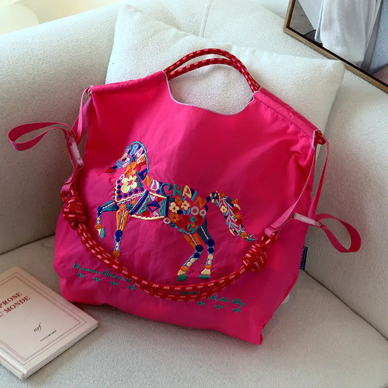 Embroidered Crossbody Bag for Women Large Capacity Orange Blue - Image 6