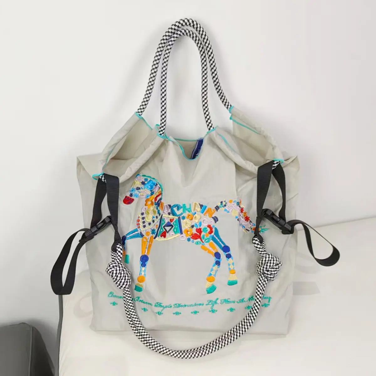 Embroidered Crossbody Bag for Women Large Capacity Orange Blue - Image 7