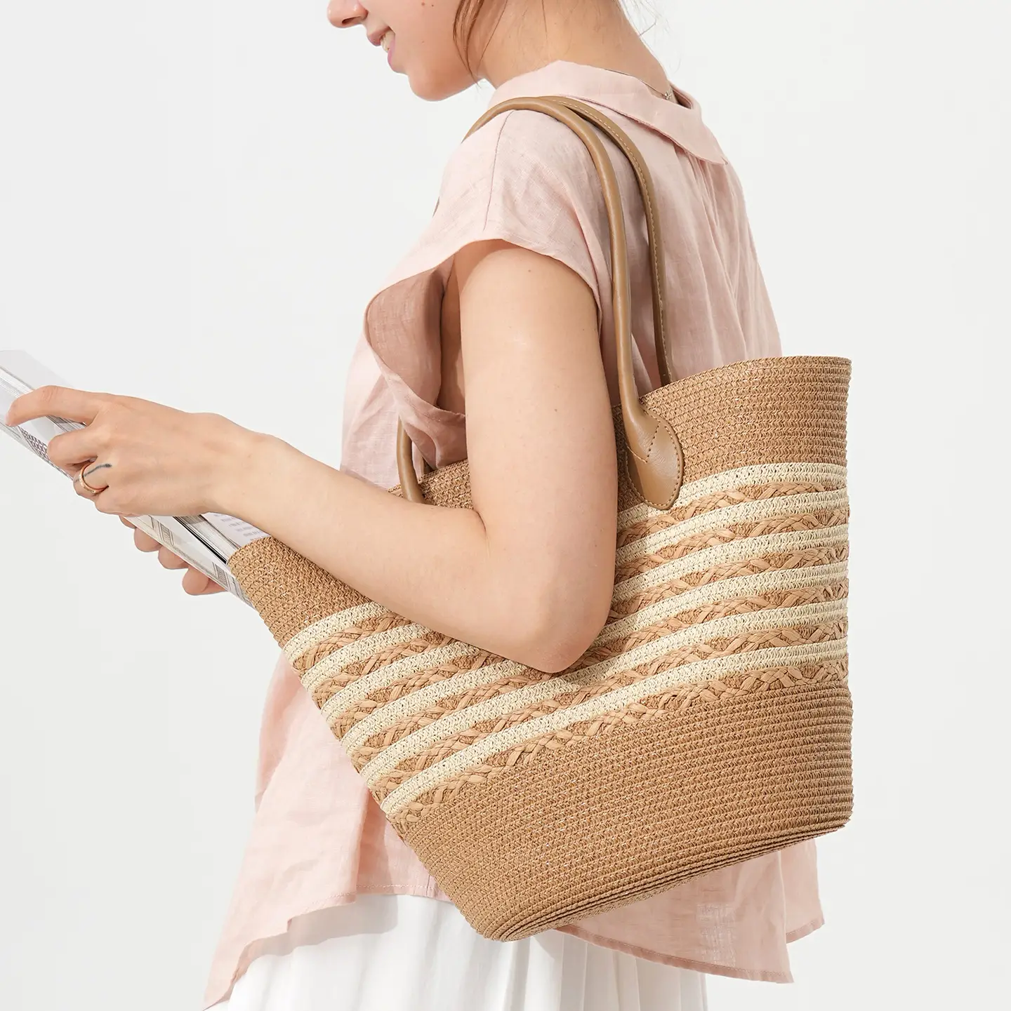 Women Straw Tote Bag Large Capacity One Shoulder