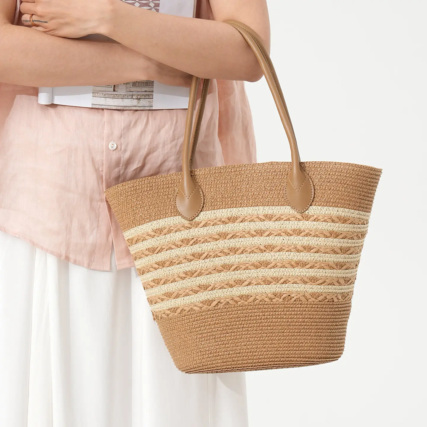 Women Straw Tote Bag Large Capacity One Shoulder