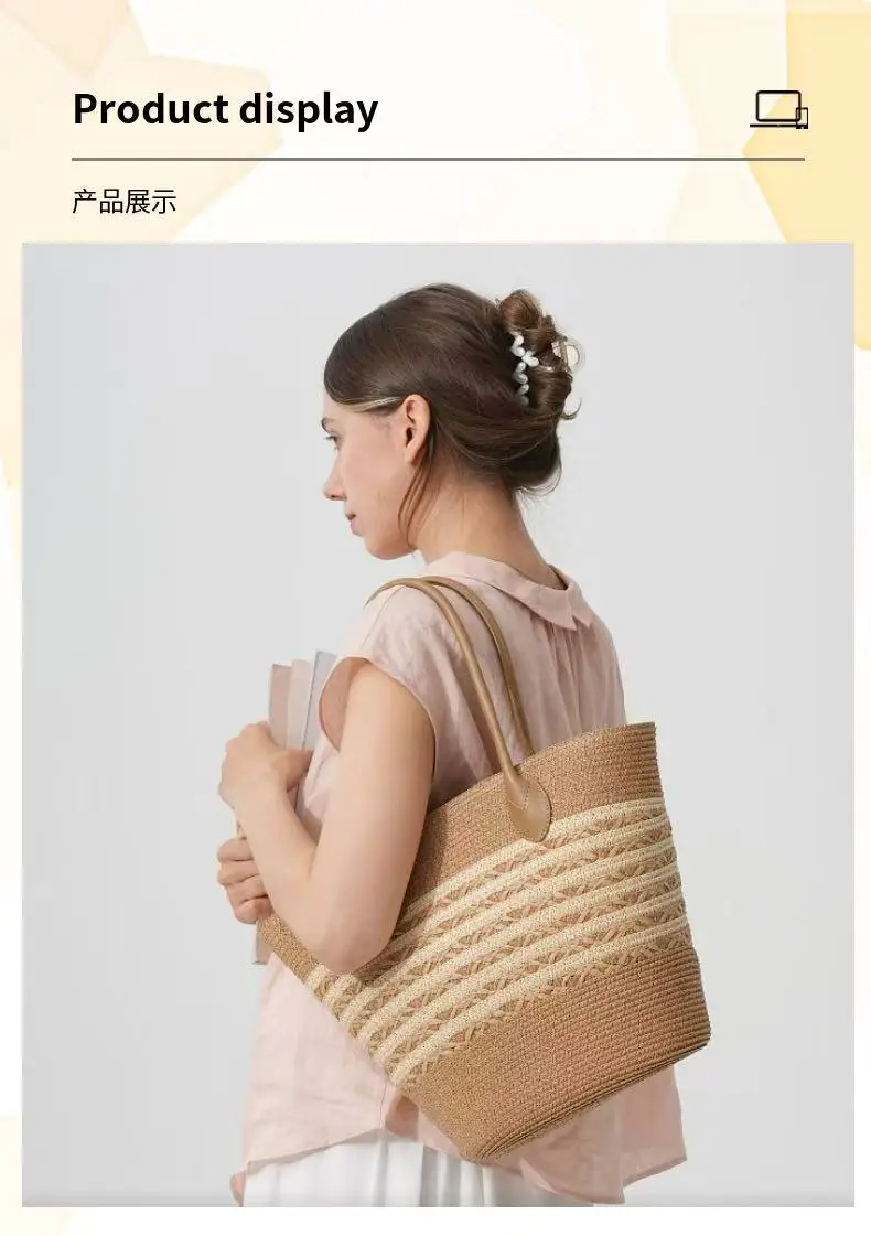 Women Straw Tote Bag Large Capacity One Shoulder — feature 5