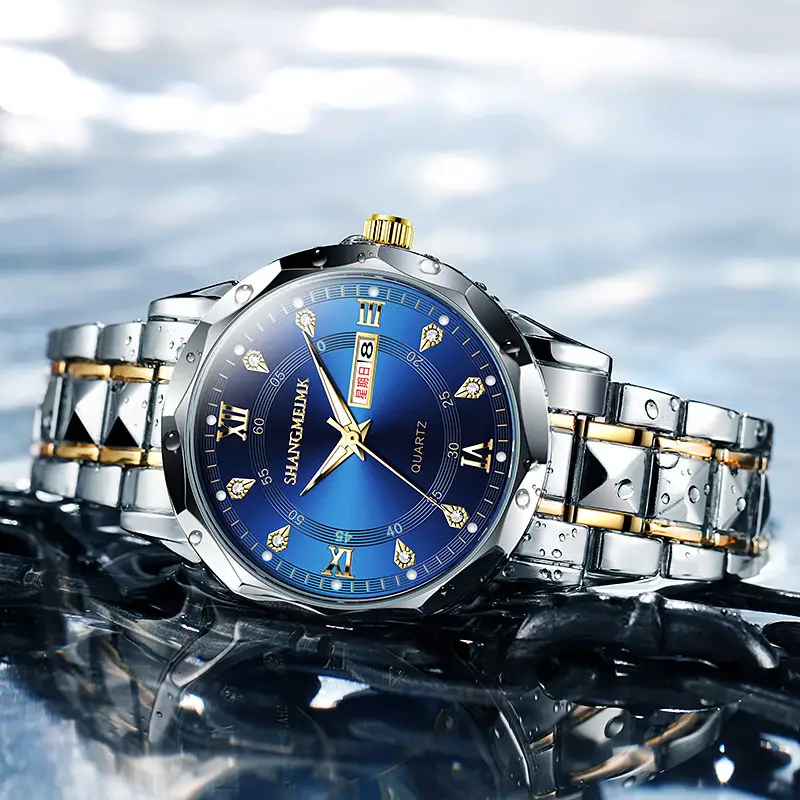 Men's Quartz Watch with Rivet Steel Band & Day/Week Display - Image 7