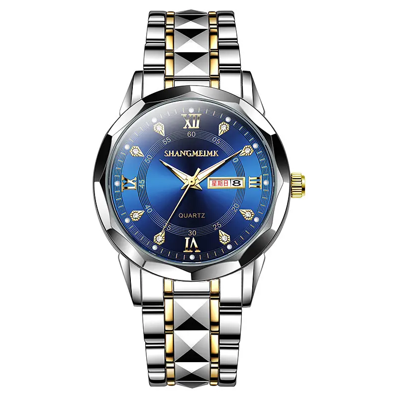 Men's Quartz Watch with Rivet Steel Band & Day/Week Display - Image 8