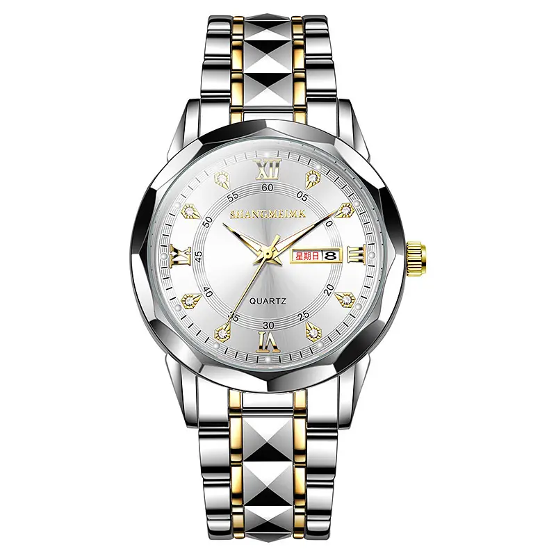 Men's Quartz Watch with Rivet Steel Band & Day/Week Display - Image 3