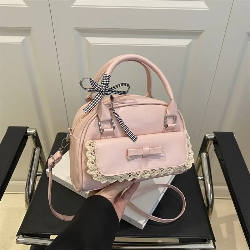 Pink Lace Bow Shoulder Bag for Women