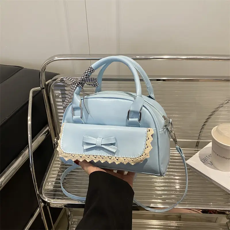 Pink Lace Bow Shoulder Bag for Women