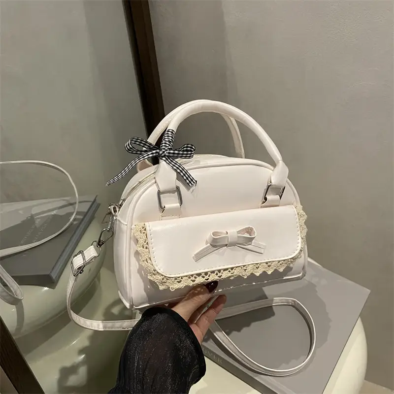Pink Lace Bow Shoulder Bag for Women
