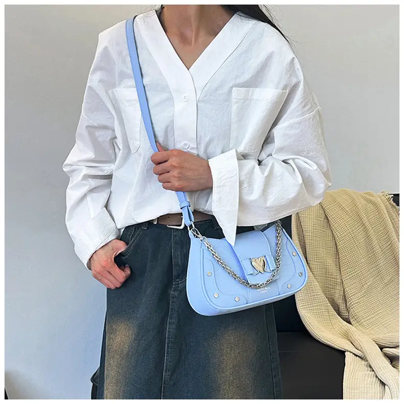 Women's Korean Style Armpit Bag White Pink Leather — feature 13