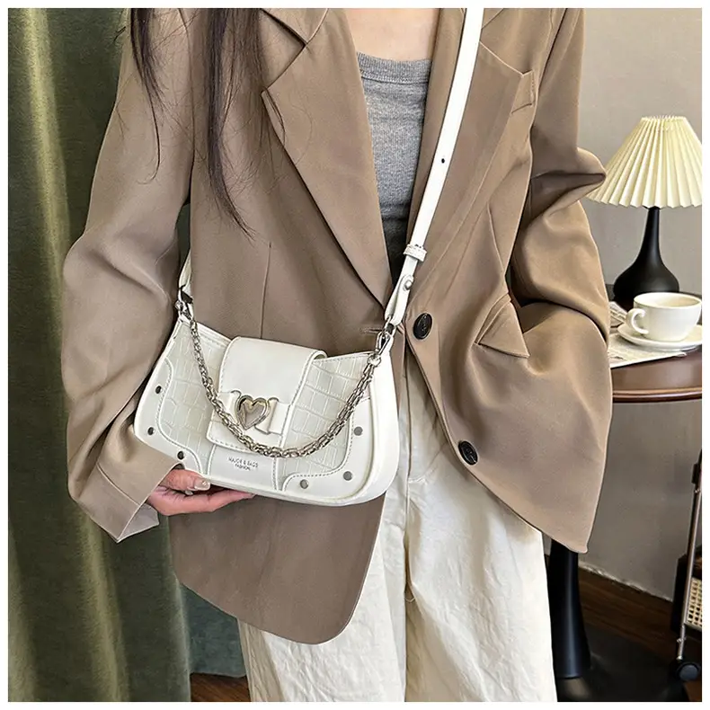 Women's Korean Style Armpit Bag White Pink Leather — feature 19