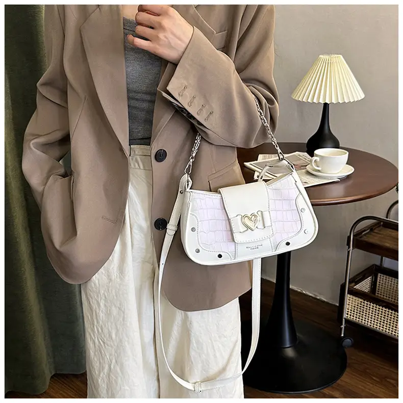 Women's Korean Style Armpit Bag White Pink Leather — feature 20