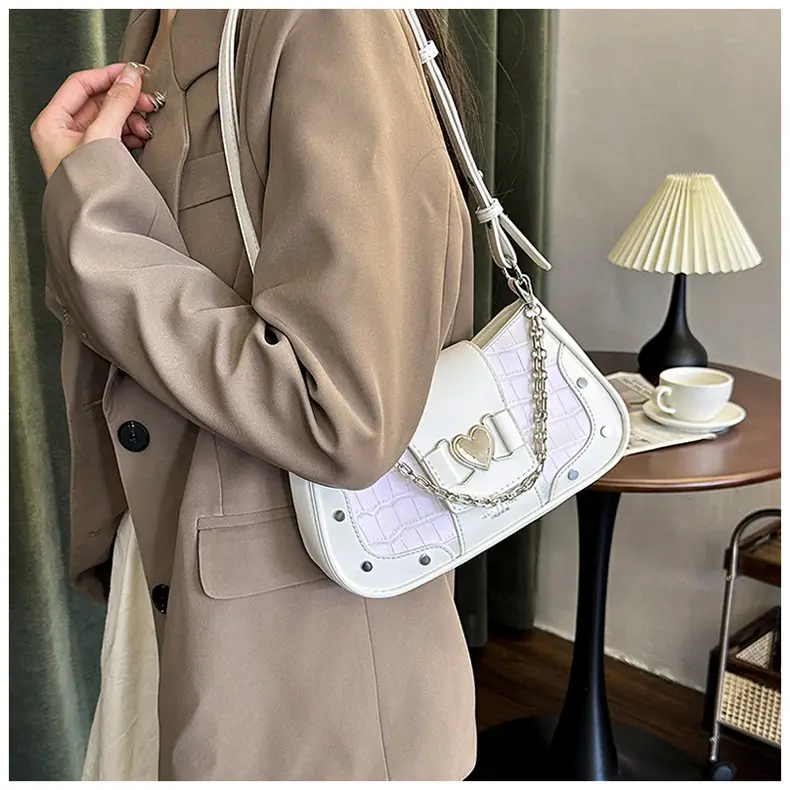 Women's Korean Style Armpit Bag White Pink Leather — feature 21