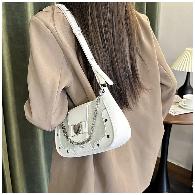 Women's Korean Style Armpit Bag White Pink Leather — feature 22