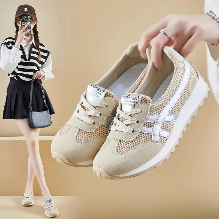 Women's 2025 Lace-up Skechers White Mesh Casual Shoes — feature 2