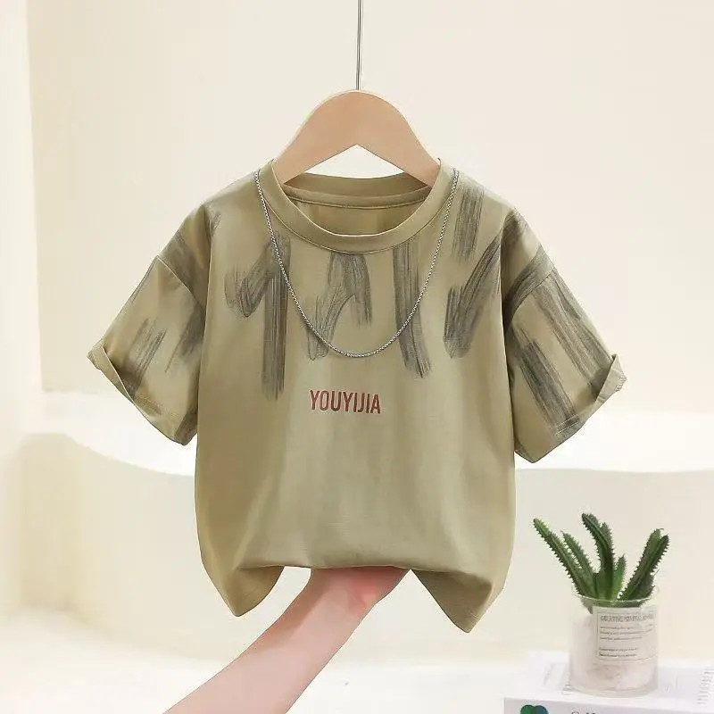 Boys Pure Cotton Printed T-Shirt Olive Green — feature 5