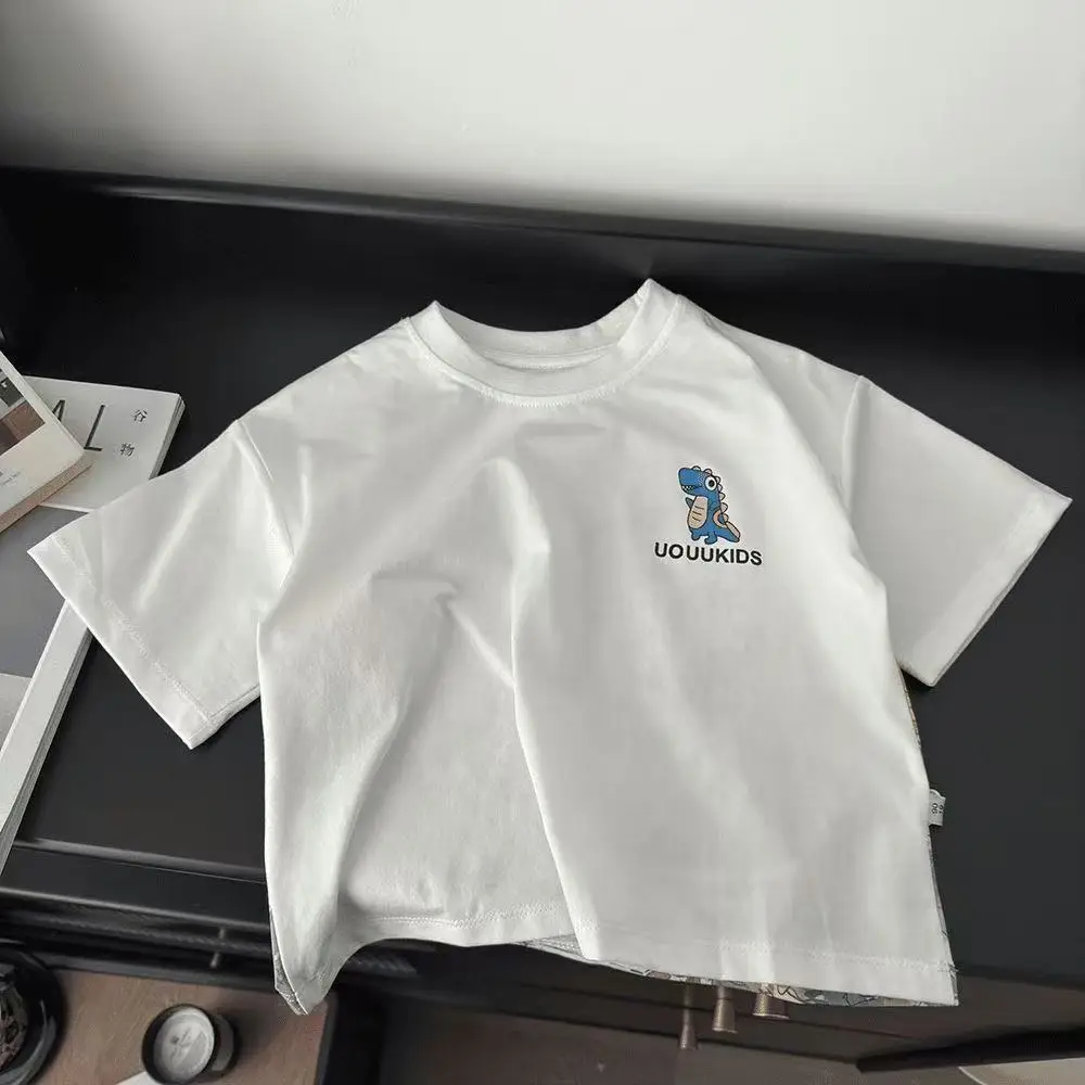 Kids Cotton Cartoon T-Shirt White Round Neck Summer — feature 1