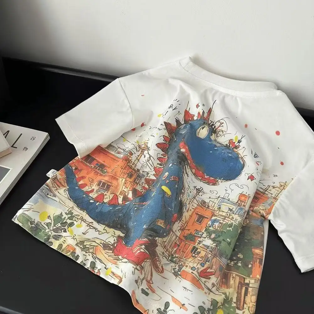 Kids Cotton Cartoon T-Shirt White Round Neck Summer — feature 2