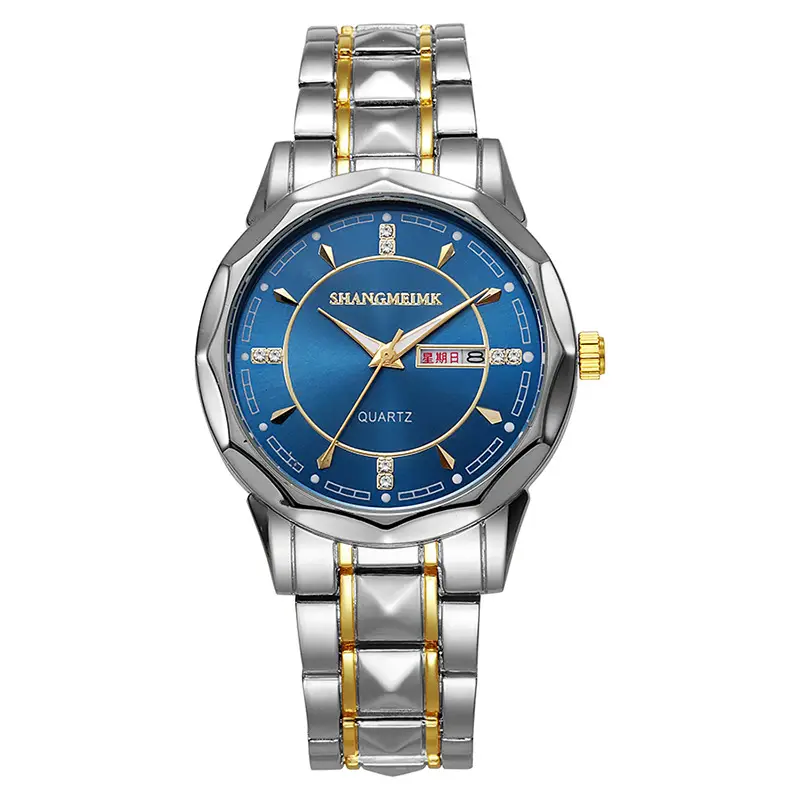 Men's Luminous Blue Quartz Watch with Rivet Steel Band - Image 4