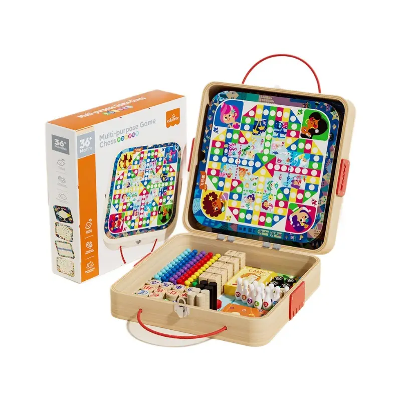 Wooden Multifunctional Chessboard Checkers Flying Chess Gobang All-in-One Table Game Parent-Child Interactive Children's Educational Toys