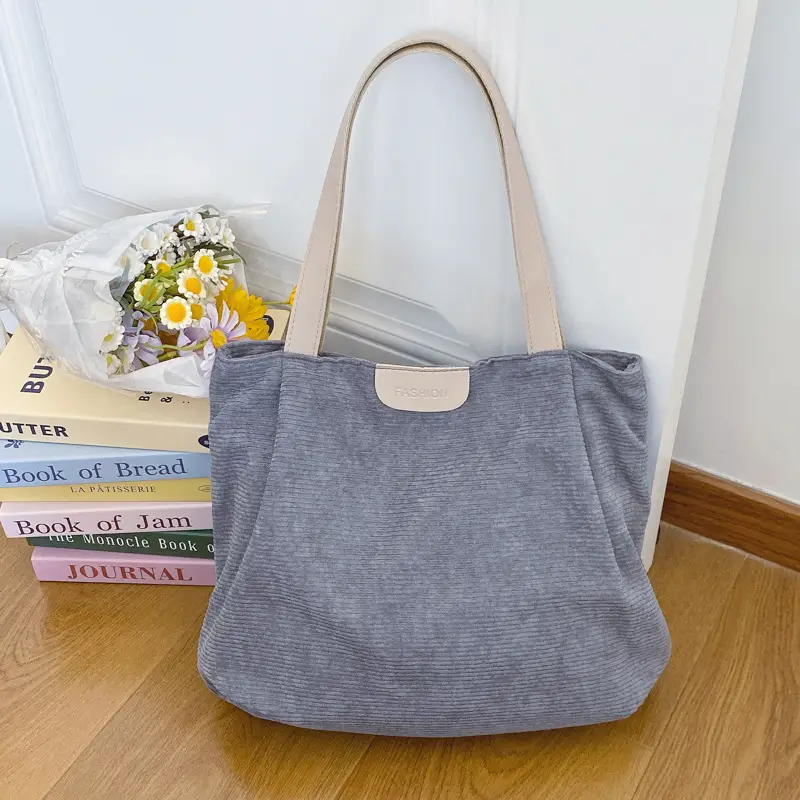 Gray Canvas Shoulder Bag for Women Casual Work Bag - Image 4