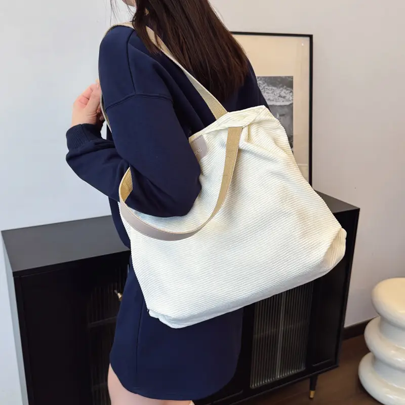 Gray Canvas Shoulder Bag for Women Casual Work Bag - Image 5