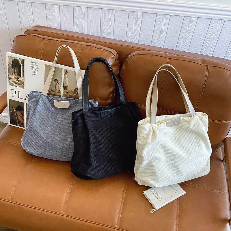 Gray Canvas Shoulder Bag for Women Casual Work Bag - Image 7